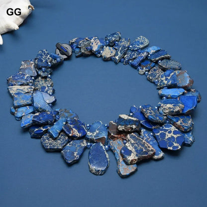 GG 22'' 2 Strands Natural Blue Sea Sediment Imperial Jaspers Crystal Necklace For Women