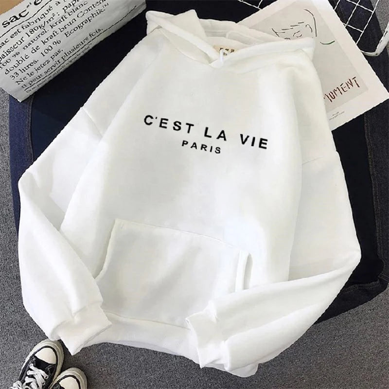 Women Casual Print Loose Hoodies Spring Long Sleeve Hooded Sweatshirt Harajuku Simple Tops Lazy Style Pullover 2025 Streetwear