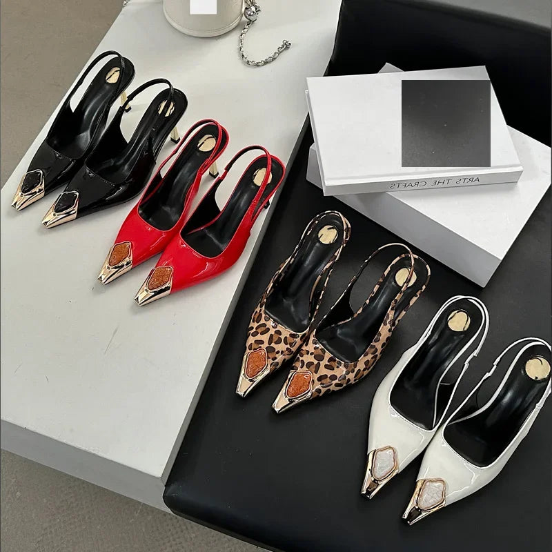 Street Style Inlay Crystal Metal Pointed Toe Women Pumps Sexy Banquet Party Thin High Heels Female Shoes Sandals