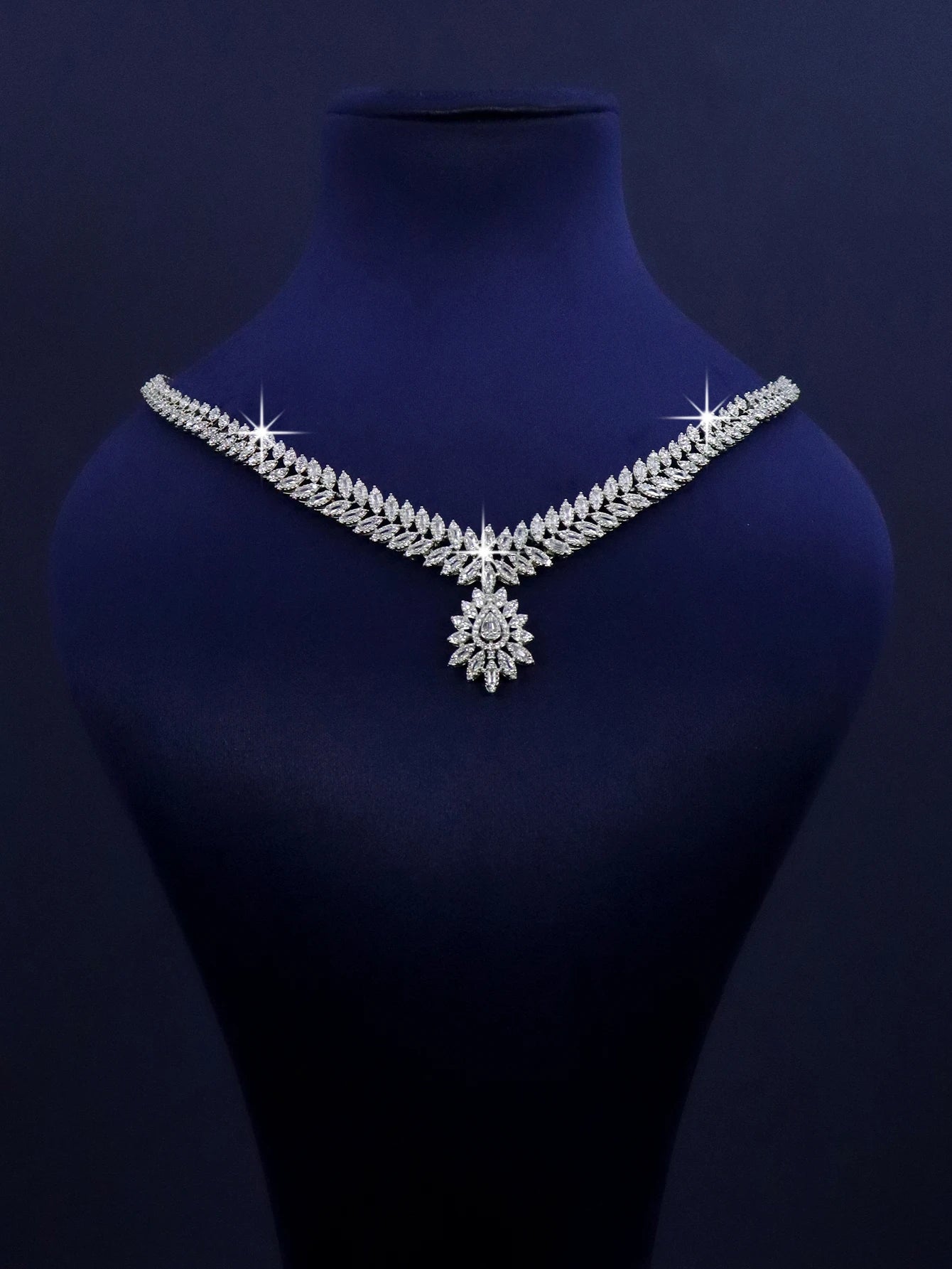 Platinum plated Zirconia Cube 4 Pcs necklace luxury Jewelry set