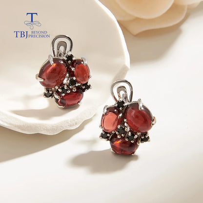 925 Sterling Silver natural Red Garnet Ring Earrings Jewelry set Women's fashion simple design anniversary gift