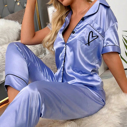 Women Silk Satin Pajamas set Long sleeve Shirt with Trouser Sleepwear Loungewear Female Pajamas Suits