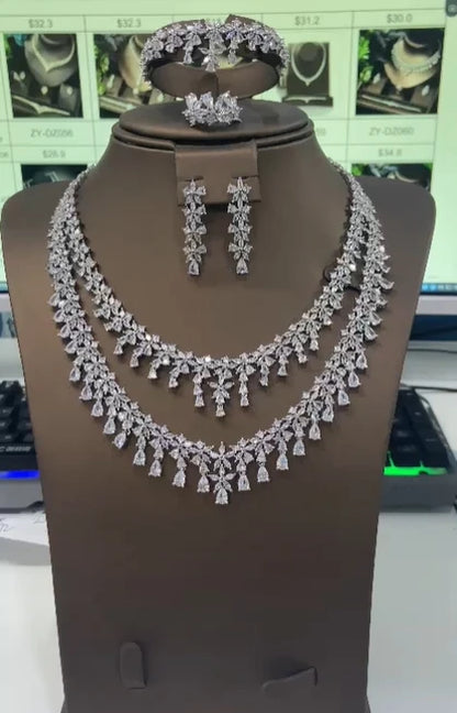 Luxury Cube Zirconia Jewelry Set, Necklace and Earring Set