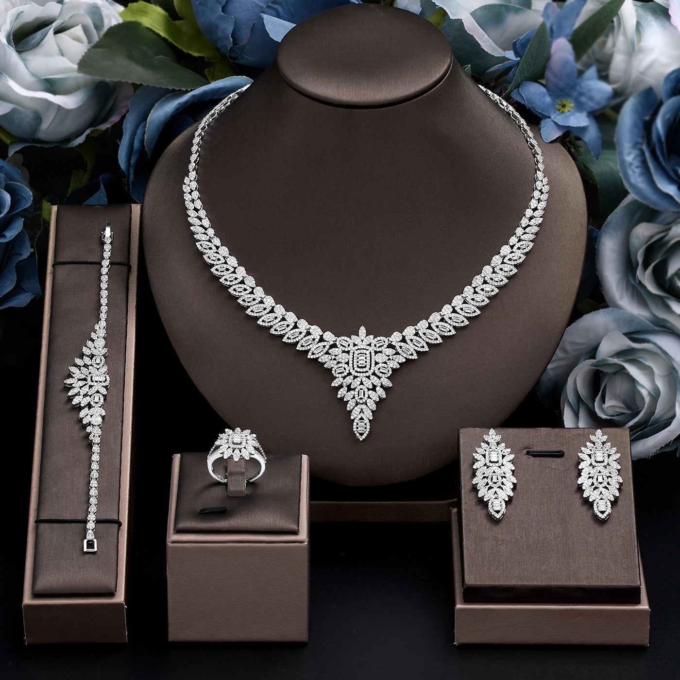 4-piece Bridal Zirconia CZ Luxury Crystal Wedding Necklace Set