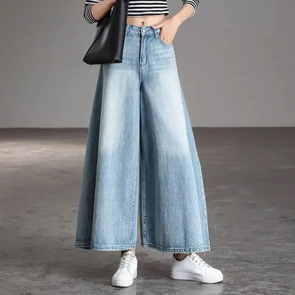 Wide Leg cropped Jeans Women New Korean Dongdaemun 2025 High Waist Baggy Mom Flared Jeans Streetwear Pants Clothes Width Women's