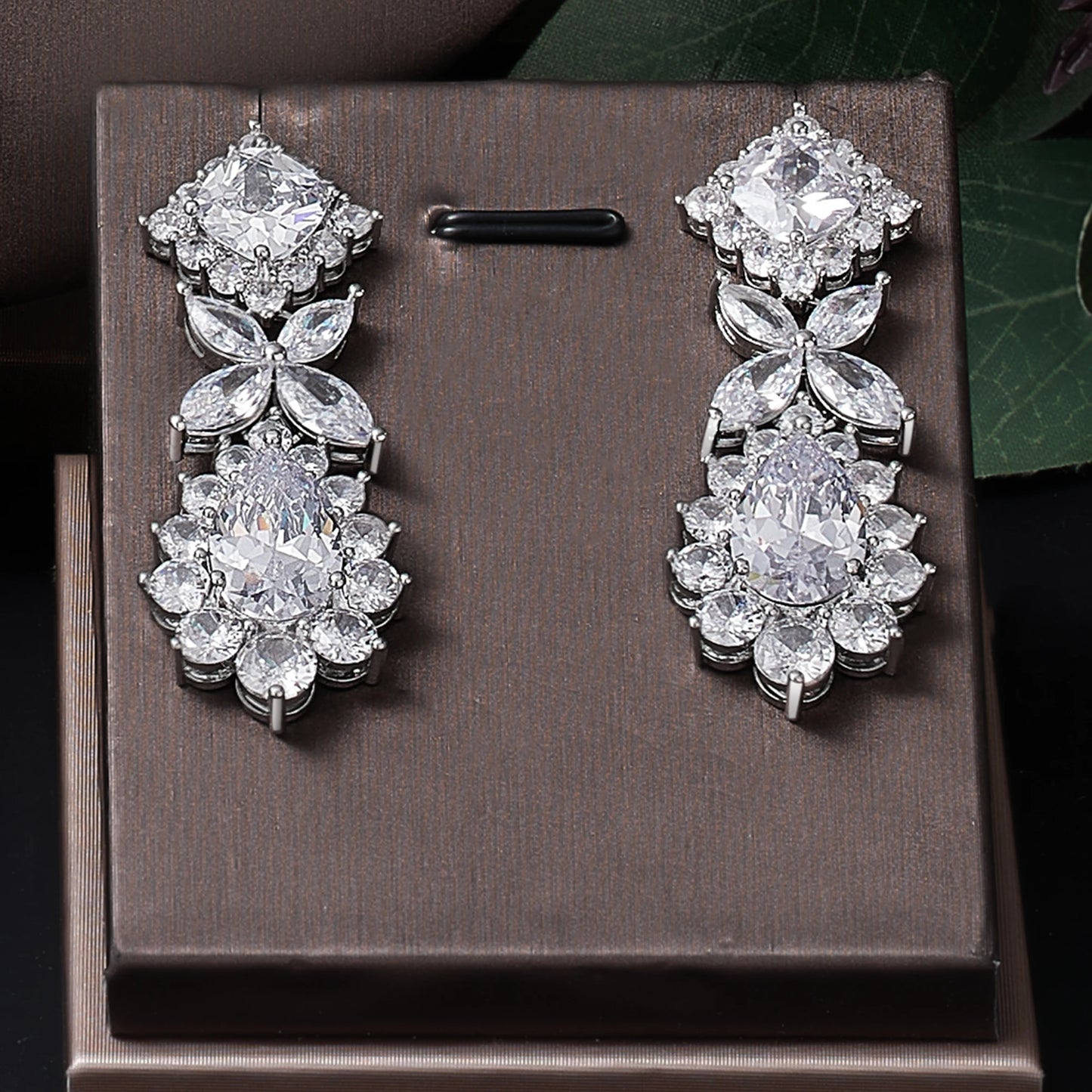 Cubic zirconia  flower necklace earrings crystal luxury jewelry set