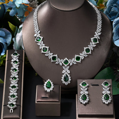 Cubic zirconia  flower necklace earrings crystal luxury jewelry set