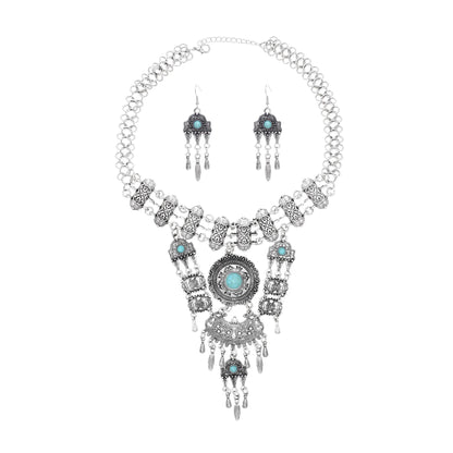 Retro Gypsy Tribal Ethnic Costumes Necklace Earrings Set Boho Afghan Leaf Flower Moon Coins Chokers Statement Jewelry for Women