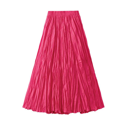 Simple Luxury Multi Solid Colors Pleated Skirt For Women's Large Hem Folds A-line Skirts Female 2025 Spring Autumn 23A7004