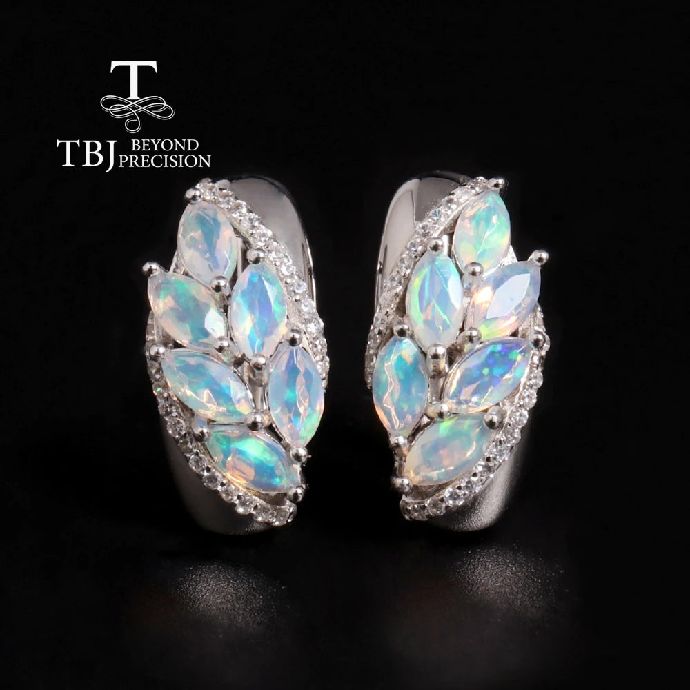 Women's Leaf Shape Opal Silver Earrings Rich Color Natural gemstone Light Luxury Fine Jewelry for Wedding Anniversary Gift