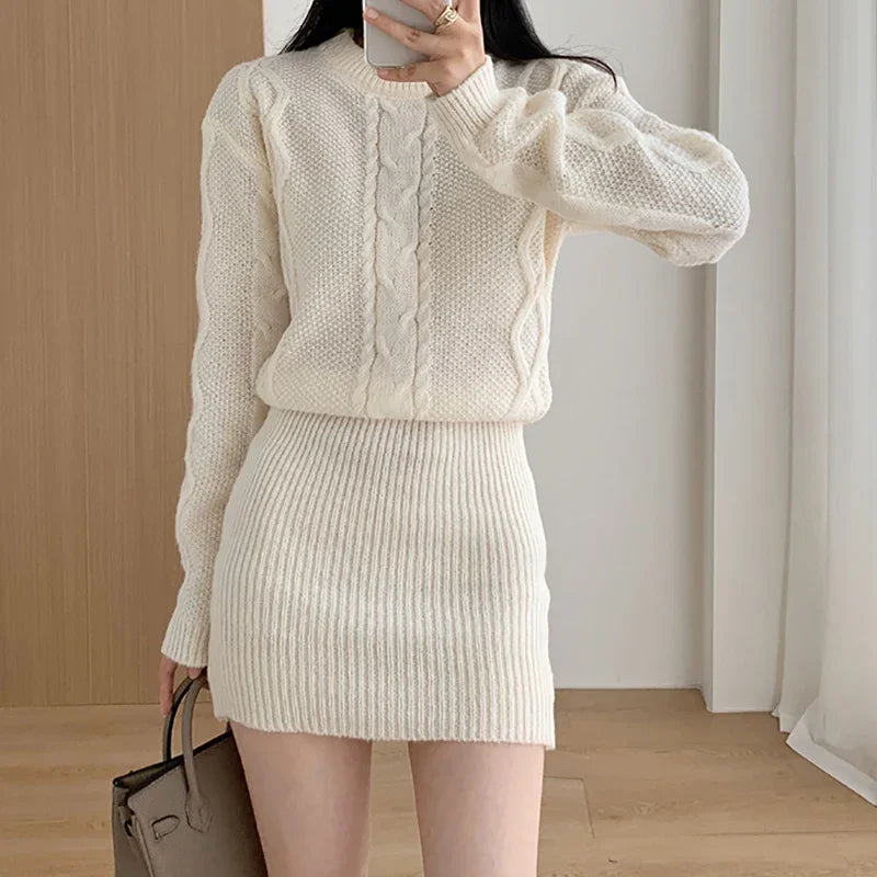 Ribbed Pullover Bodycon Dress Knit Bating Sleeve Fake Two Piece Dress Thickened Warm Dress For Women 2024 Fall Winter