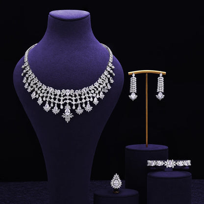 Luxury Cubic Zirconia Bridal Wedding Party 4 Peace Jewelry Set for Brides