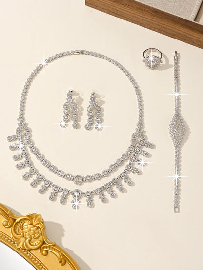 Platinum Plated Large Luxury Fashion Wedding Jewelry Set 4-piece  Jewellery