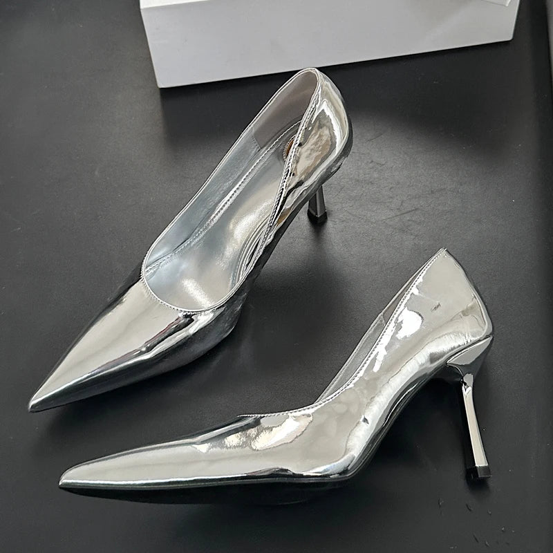 Sexy Patent Leather Pointed Toe Women Pump Elegant Wedding Party Prom High Heels Shoes Mule Female Sandals