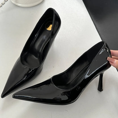 Sexy Patent Leather Pointed Toe Women Pump Elegant Wedding Party Prom High Heels Shoes Mule Female Sandals