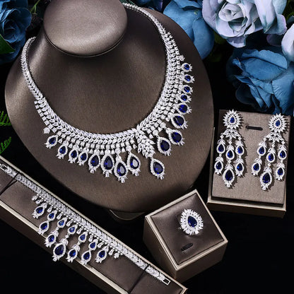 2024 Hot selling 3A Zircon Luxury 4-piece Bridal Wedding Jewelry Set Crystal Necklace Set Dubai Jewelry Set