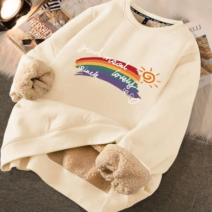 Women Autumn Sweatshirts Warm Thicken Fleece Hoodies Cute Printed Casual Loose Thermal Sweatshirts For Women 2024 Winter