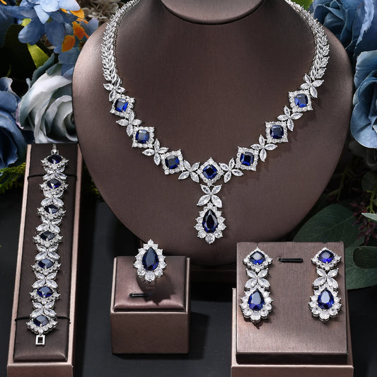 Cubic zirconia  flower necklace earrings crystal luxury jewelry set