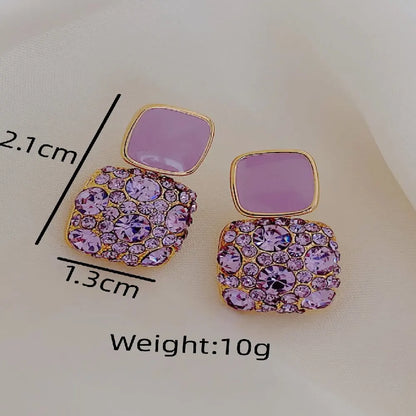 New Vintage Purple Shiny Crystal Geometric Women Earrings Contracted Sweet Lovely Fine Shiny Drop Earrings Jewelry-7298