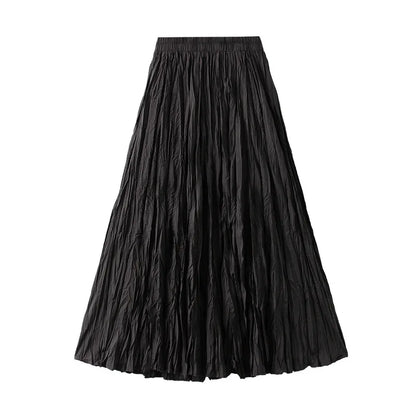 Simple Luxury Multi Solid Colors Pleated Skirt For Women's Large Hem Folds A-line Skirts Female 2025 Spring Autumn 23A7004