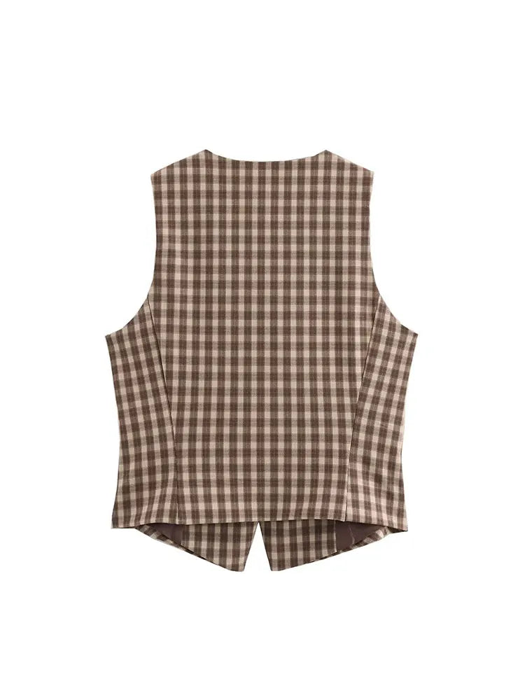 Plaid Vest Coat and Mini Shorts Skirts Casual two Pieces Set Suit for women