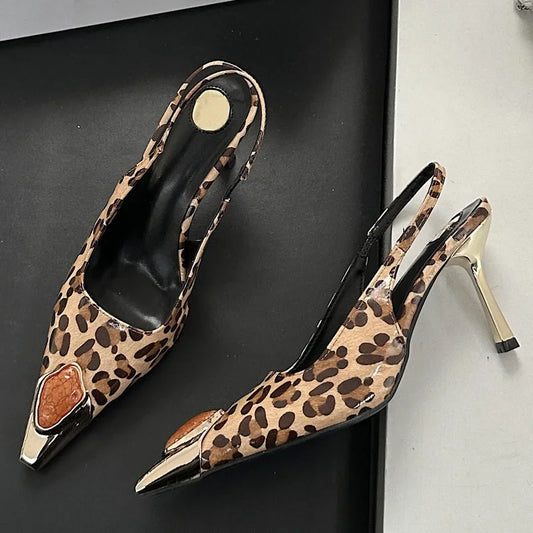 Street Style Inlay Crystal Metal Pointed Toe Women Pumps Sexy Banquet Party Thin High Heels Female Shoes Sandals