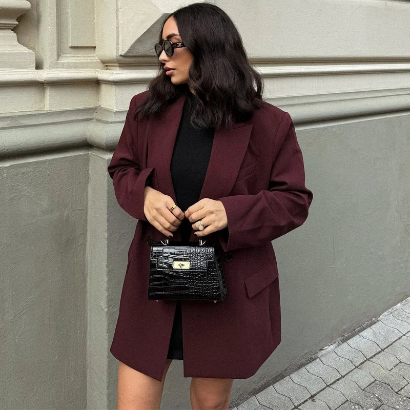 Women's Blazer Outerwear's Office Wear Women Suit Jacket Autumn Long Sleeve Burgundy Blazers Formal Woman Minimalist Blazer