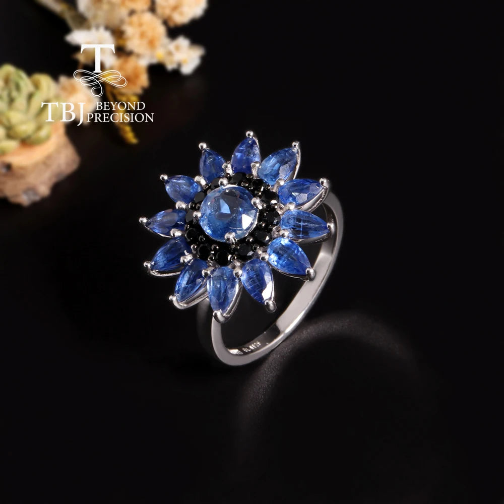 Super luxury design Natural blue kyanite silver ring Noble and elegant female wedding & Banquet & party gift