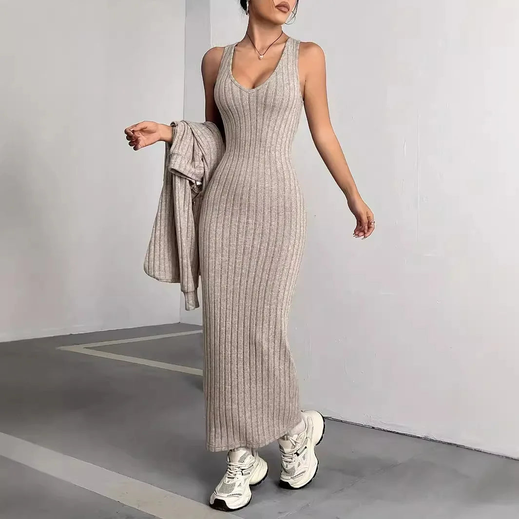 2025 Autumn/Winter New Style Casual Commuting Knitted Long Sleeve Set Hoodie Loose Dress Two Piece Set