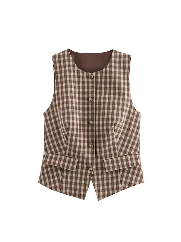 Plaid Vest Coat and Mini Shorts Skirts Casual two Pieces Set Suit for women