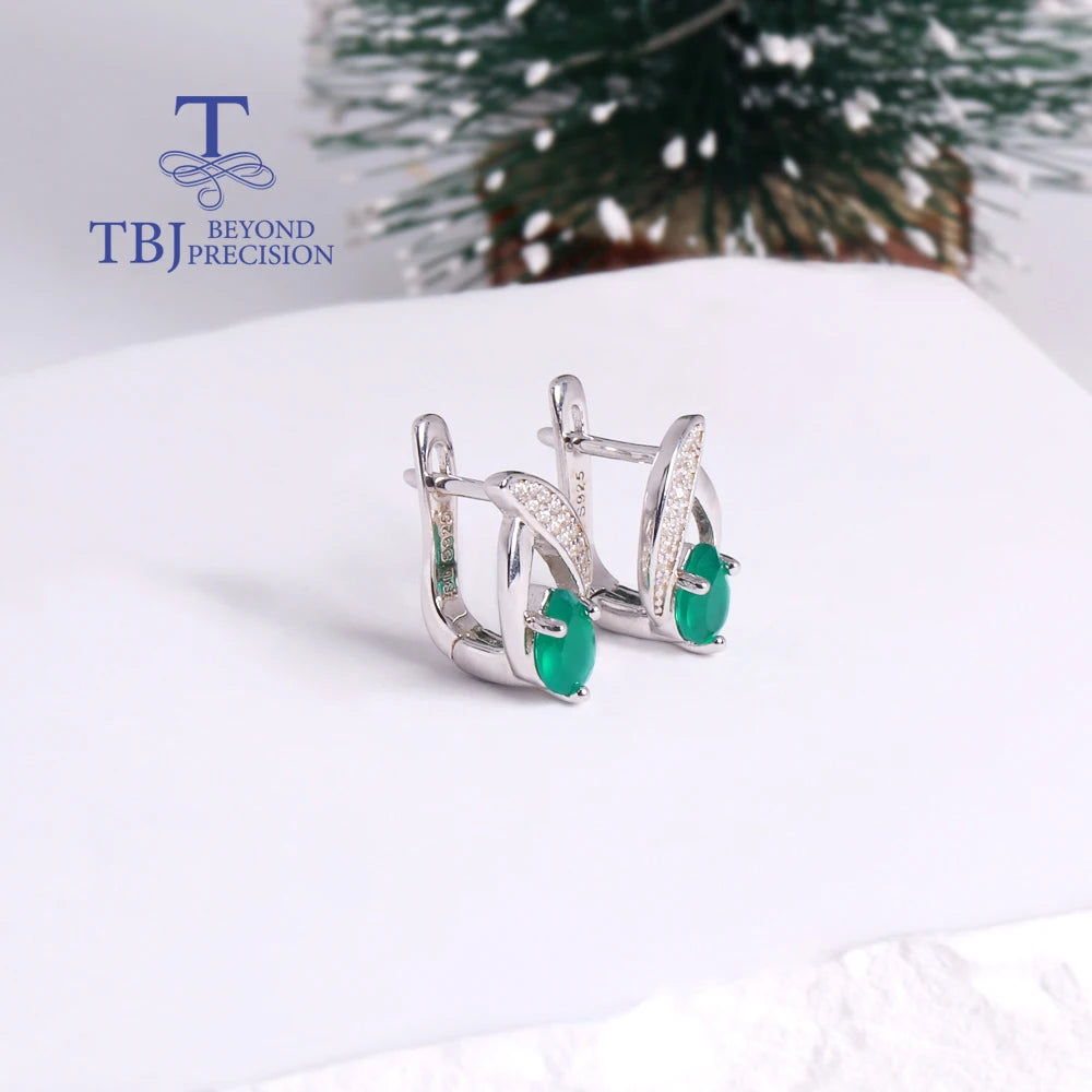 Fashion design of natural green agate with cubic zircon sterling silver earrings fine jewelry gifts for women and girls