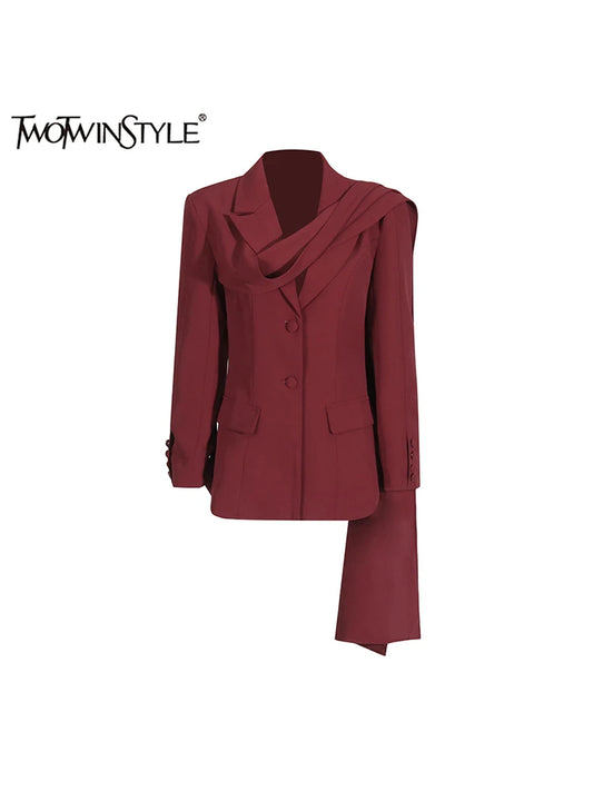 Women Notched Collar Long Sleeve Spliced Button Patchwork Pockets Minimalist Blazer for Female Fashion