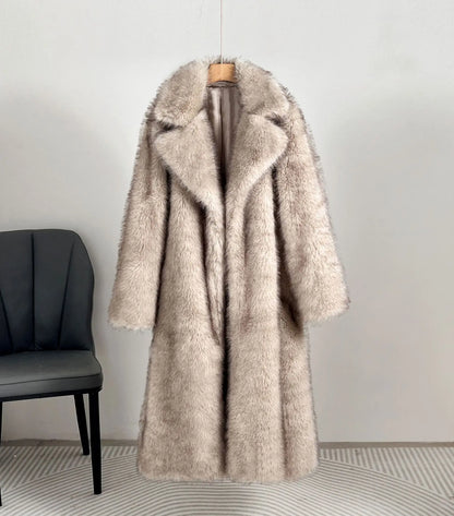 Fashion Faux Fur Coat European Style Lapel All Match Covered Button Loose Casual Long Women's Coats 2025 New Winter 23C2945