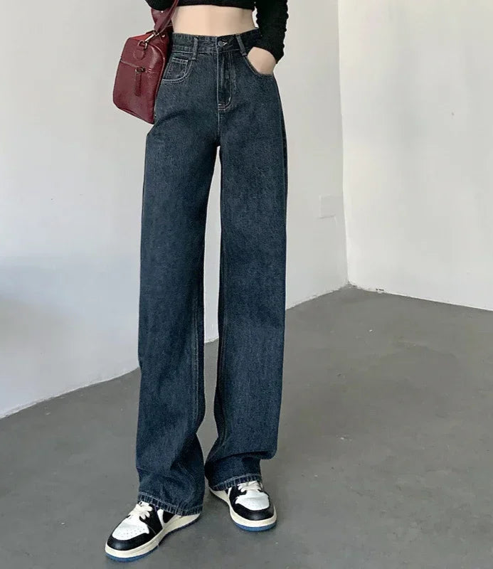 High Waisted Jeans Y2K Fashion Women Clothing Blue Black Straight Leg Denim Pants Trousers Mom Jean Baggy Trousers Tall