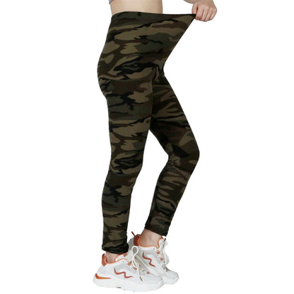 Camouflage Gray Green Tight Casual High Stretch Women's Leggings, Sporty And Sexy Fitness Retro Nine Point Pencil Pants