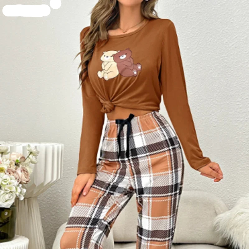 HOT Spring Autumn New Women Pajamas Set Long Sleeves Full Pants Pijama Milk Silk Sleepwear Leisure Loungewear Girls Nightwear