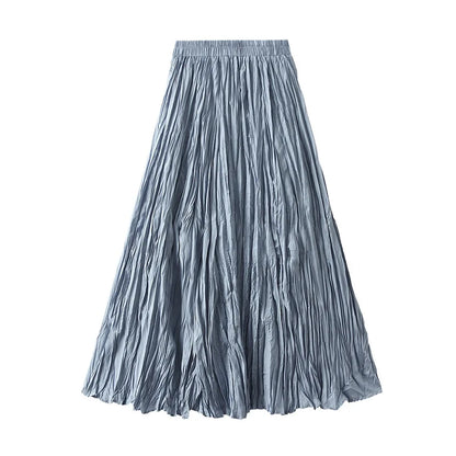 Simple Luxury Multi Solid Colors Pleated Skirt For Women's Large Hem Folds A-line Skirts Female 2025 Spring Autumn 23A7004