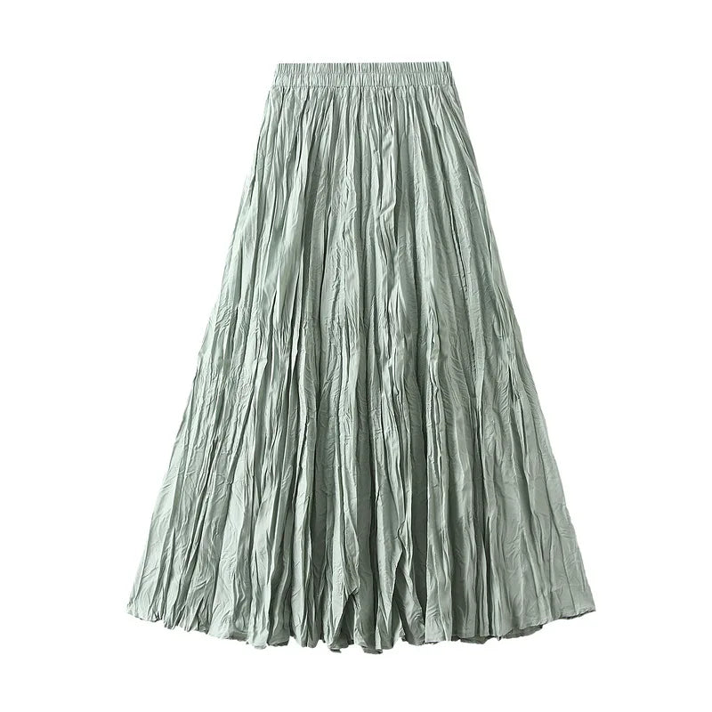 Simple Luxury Multi Solid Colors Pleated Skirt For Women's Large Hem Folds A-line Skirts Female 2025 Spring Autumn 23A7004