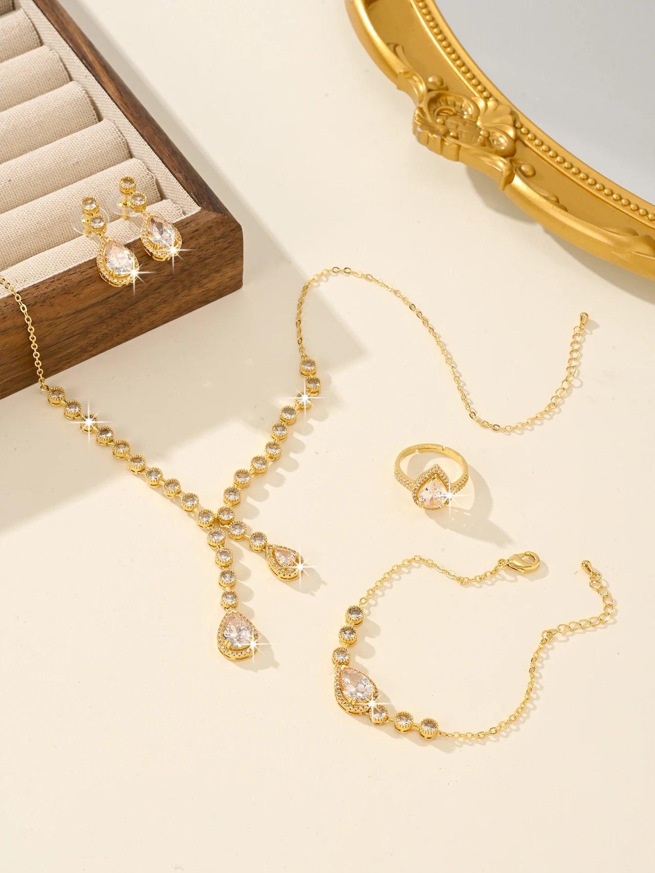 14K Gold Plated Fashion Wedding 4-Peices Weeding Jewelry set  Anniversary Gift