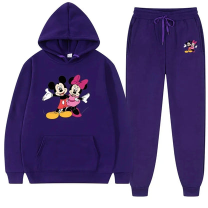 Women Disney Mickey Mouse Sweatshirts Autumn and Winter Warm Tops and Pants