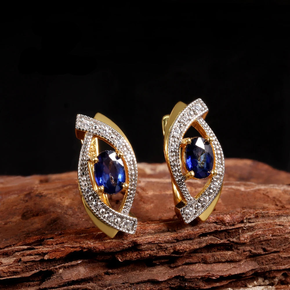 Precious Light Blue Luxury Natural Diffusion Sapphire 18K yellow Silver earrings