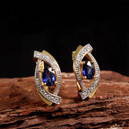 Precious Light Blue Luxury Natural Diffusion Sapphire 18K yellow Silver earrings