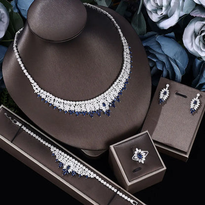 Luxury 4PCS Cubic Zirconia Necklace  Wedding Party Jewelry Set