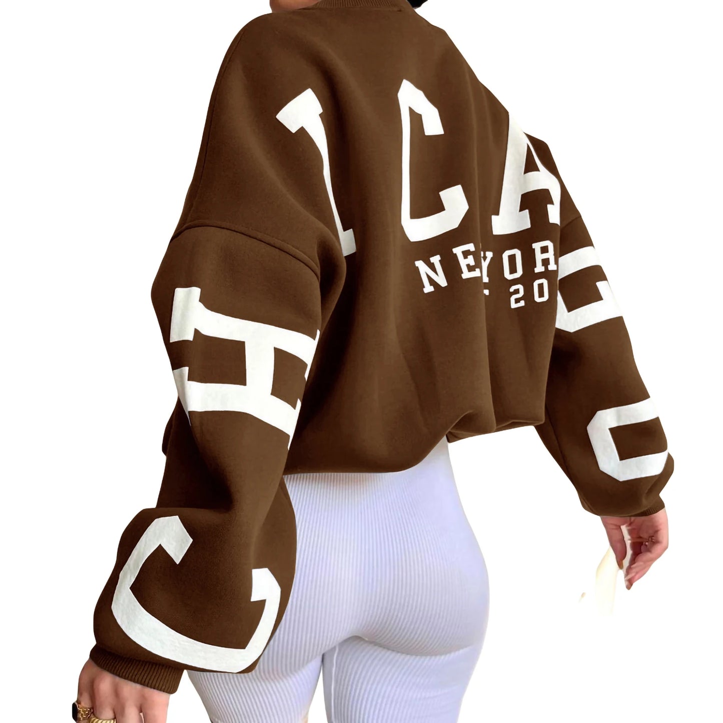 Women Loose Pullover Sweatshirts Letter Print Casual Thickened Long Sleeve Tops Autumn Streetwear