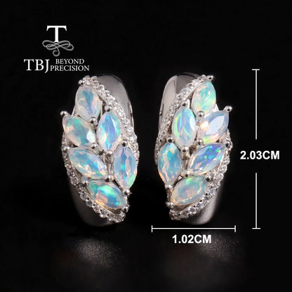 Women's Leaf Shape Opal Silver Earrings Rich Color Natural gemstone Light Luxury Fine Jewelry for Wedding Anniversary Gift