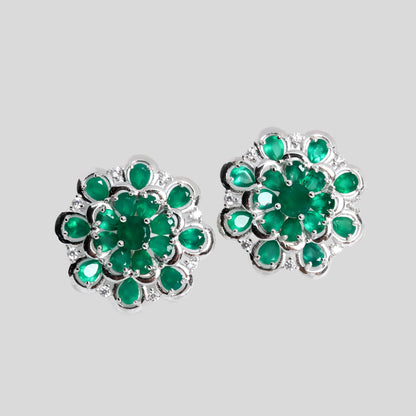 925 Sterling silver flower design natural green agate earrings Light luxury design for womens