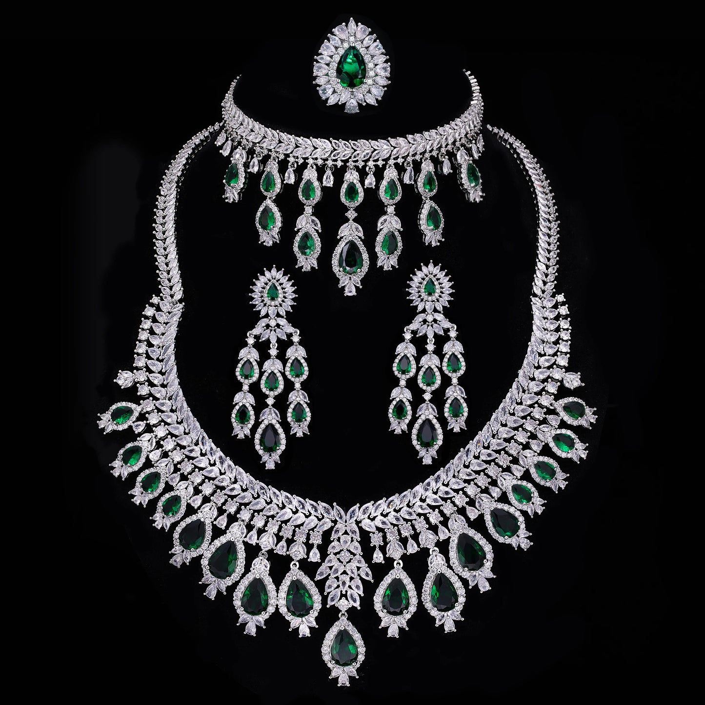 2024 Hot selling 3A Zircon Luxury 4-piece Bridal Wedding Jewelry Set Crystal Necklace Set Dubai Jewelry Set