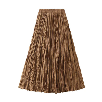 Simple Luxury Multi Solid Colors Pleated Skirt For Women's Large Hem Folds A-line Skirts Female 2025 Spring Autumn 23A7004