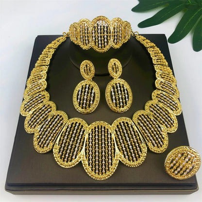 Italian Nigeria 18K Gold Plated Jewelry Set Luxury Women Original Bold Necklace Earrings Bracelet Ring Bridal Wedding Party Gift