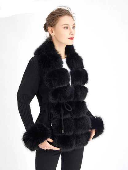 Luxury Fur Cardigan Knit Winter Sweater Women Elegant Detachable Fur Belt White Pink Black Womens Cardigan Korea Style